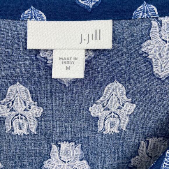 J. Jill Tunic Blouse Women's Size M Blue Floral Mixed Print Bohemian - Picture 3 of 14
